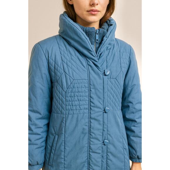 Vintage Quilted Long Snow Coat Blue 80s Winter Maxi Joyce Byers Stranger Things - Picture 13 of 15